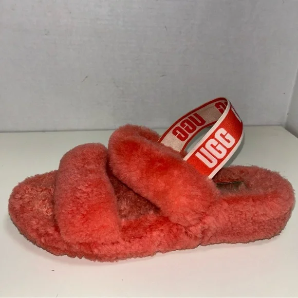 Ugg Oh Yeah 1107953 Fluffy Coral Sheepskin Slipper Slides - Picture 7 of 12